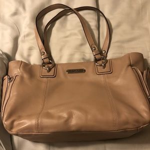 Leather Coach beige handbag
